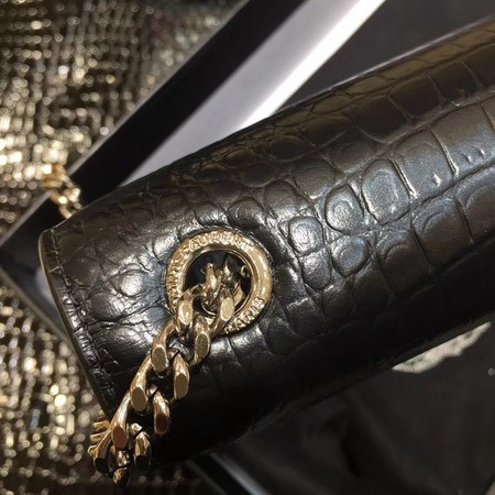 Yves Saint Laurent Crocodile Leather Shoulder Bag 1456 Black&Silver