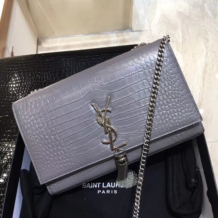 Yves Saint Laurent Crocodile Leather Shoulder Bag 1456 Grey&Silver