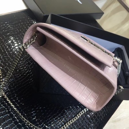Yves Saint Laurent Crocodile Leather Shoulder Bag 1456 Pink&Silver