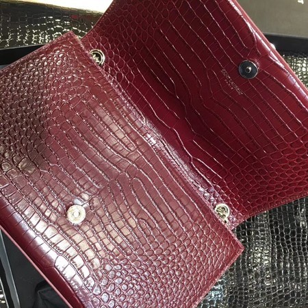 Yves Saint Laurent Crocodile Leather Shoulder Bag 1456 Wine&Silver
