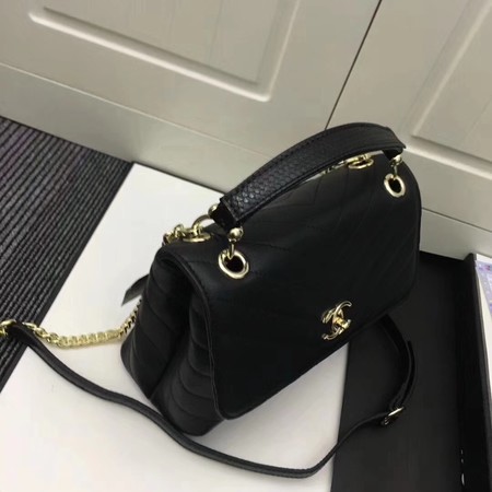 Chanel Calfskin Leather Shoulder Bag 1245 Black