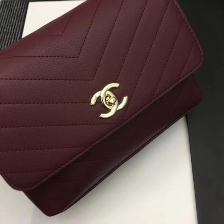 Chanel Calfskin Leather Shoulder Bag 1245 Wine