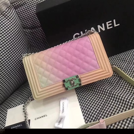 Boy Chanel Original Cannage Patterns Rainbow Bag 67086 Peach