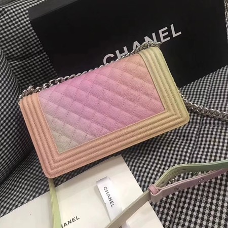 Boy Chanel Original Cannage Patterns Rainbow Bag 67086 Peach