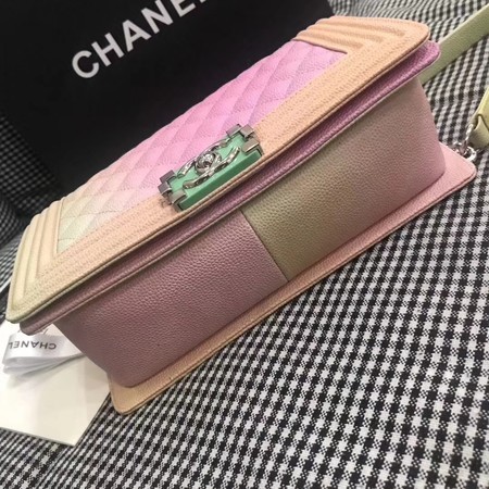 Boy Chanel Original Cannage Patterns Rainbow Bag 67086 Peach