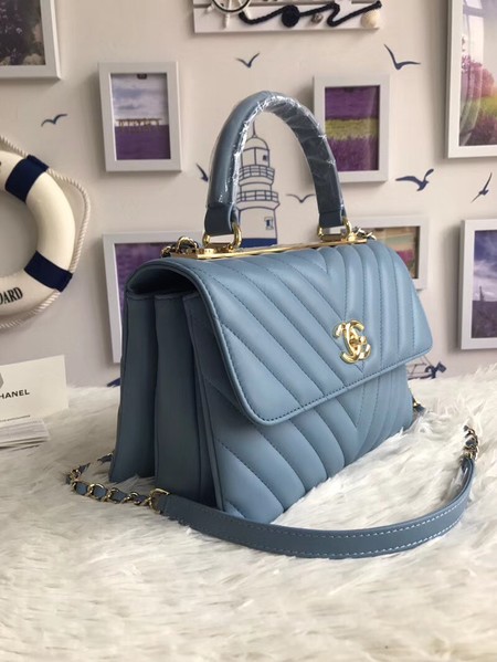 Chanel Original Sheepskin Leather Tote Bag A92236 light blue Gold Buckle