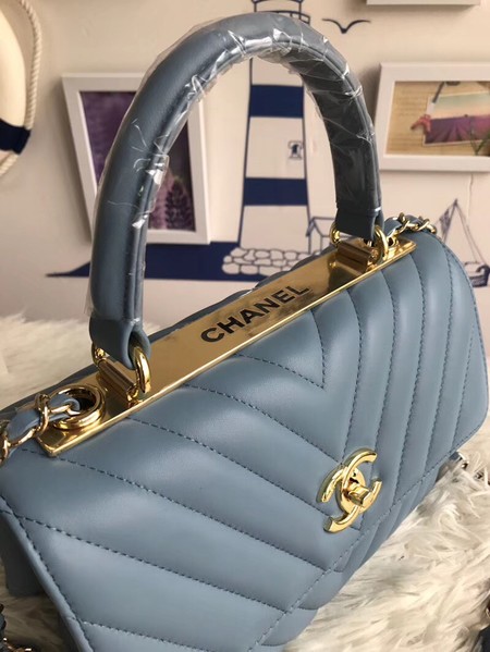 Chanel Original Sheepskin Leather Tote Bag A92236 light blue Gold Buckle