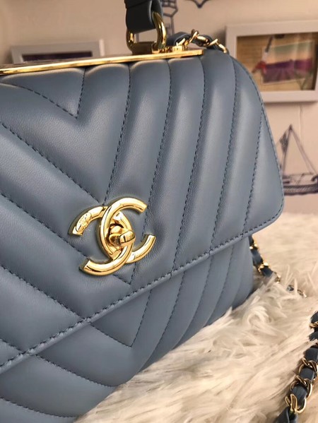 Chanel Original Sheepskin Leather Tote Bag A92236 light blue Gold Buckle