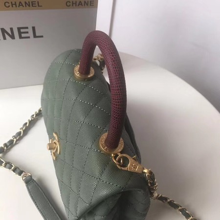 Chanel original Caviar leather flap bag top handle A92990 Blackish green