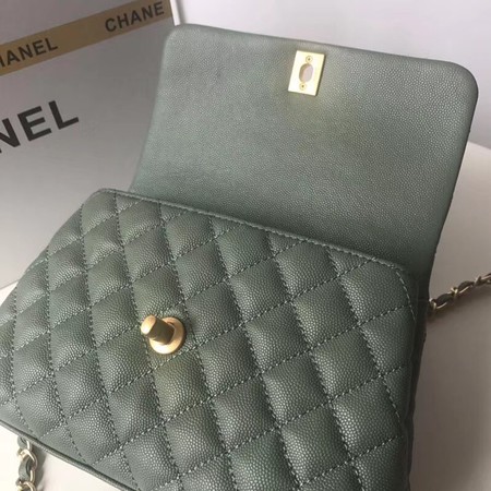 Chanel original Caviar leather flap bag top handle A92990 Blackish green