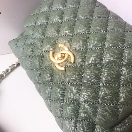 Chanel original Caviar leather flap bag top handle A92991 Blackish green