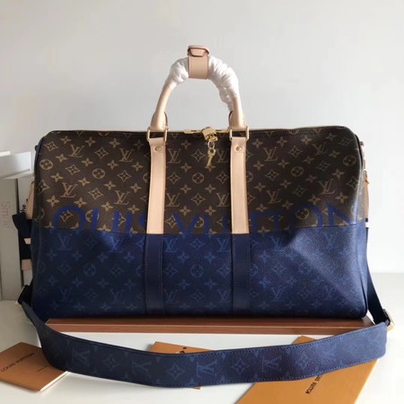 Louis Vuitton Monogram Macassar Canvas Keepall 50 Strap M43817 Blue & brown