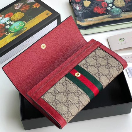 Gucci Calfskin Leather Wallet 523153 red