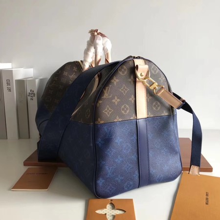 Louis Vuitton Monogram Macassar Canvas Keepall 50 Strap M43817 Blue & brown