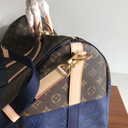 Louis Vuitton Monogram Macassar Canvas Keepall 50 Strap M43817 Blue & brown
