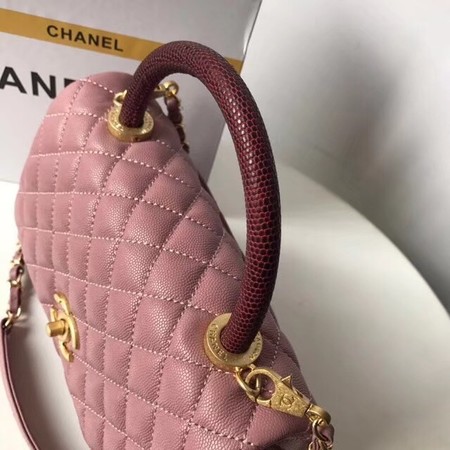 Chanel Classic Red Top Handle Bag Original Leather A92215 pink