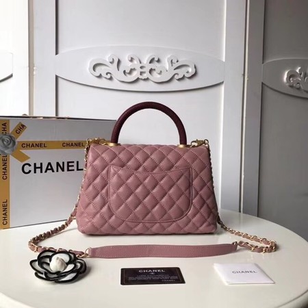 Chanel Classic Red Top Handle Bag Original Leather A92215 pink