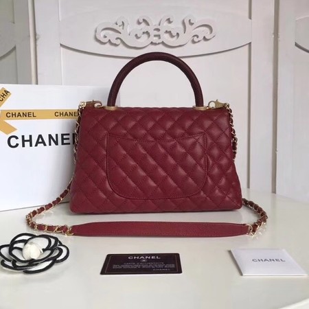 Chanel Classic Top Handle Bag Original Caviar Leather A92215 Deep red