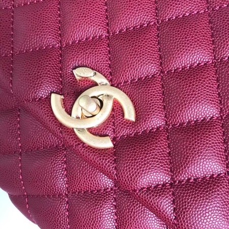 Chanel Classic Top Handle Bag Original Caviar Leather A92215 Deep red