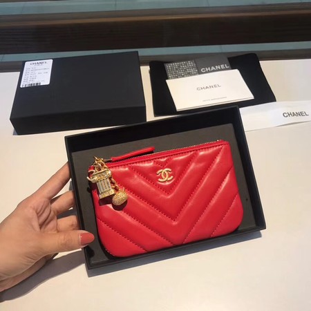 Chanel Sheepskin Leather Coin Purse 2214 red