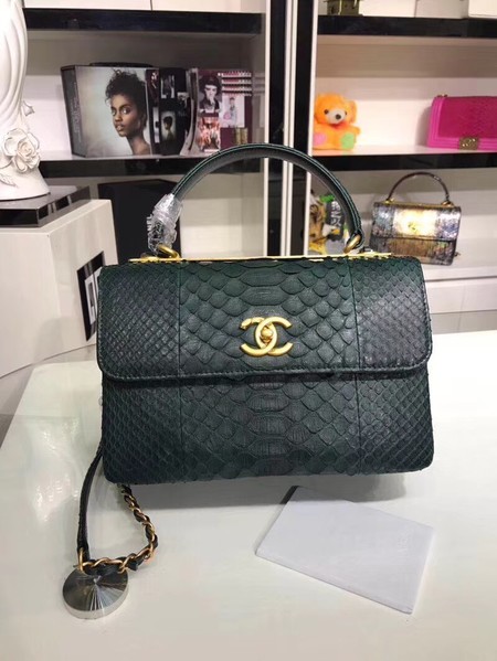 Chanel Original Snake skin Leather Tote Bag A92236 Blackish green