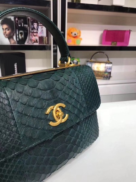 Chanel Original Snake skin Leather Tote Bag A92236 Blackish green