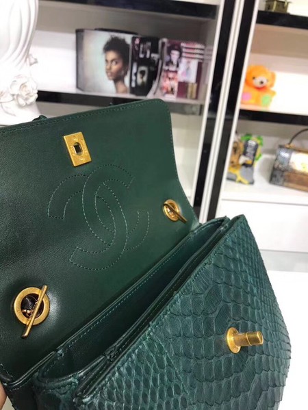 Chanel Original Snake skin Leather Tote Bag A92236 Blackish green