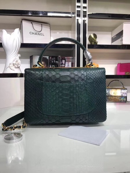 Chanel Original Snake skin Leather Tote Bag A92236 Blackish green