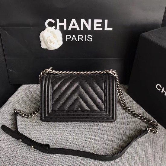 Chanel Le Boy Flap Shoulder Bag Original Calf leather A67085 black silver Buckle