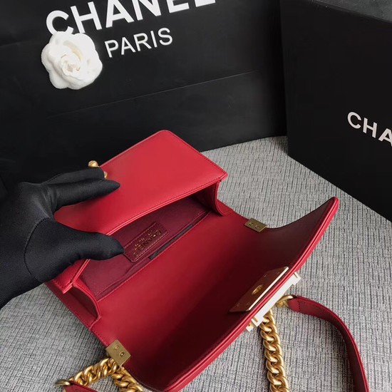 Chanel Le Boy Flap Shoulder Bag Original Calf leather A67085 deep red Gold Buckle