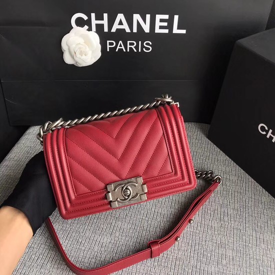 Chanel Le Boy Flap Shoulder Bag Original Calf leather A67085 deep red silver Buckle