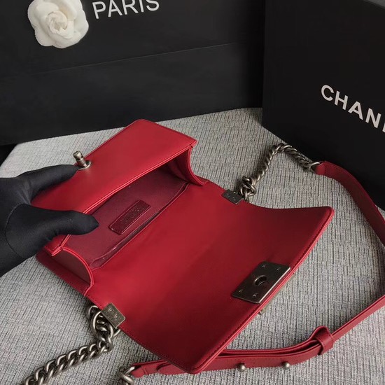 Chanel Le Boy Flap Shoulder Bag Original Calf leather A67085 deep red silver Buckle