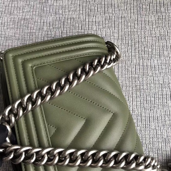 Chanel Le Boy Flap Shoulder Bag Original Calf leather A67085 green silver Buckle