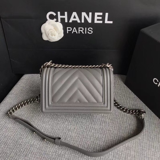 Chanel Le Boy Flap Shoulder Bag Original Calf leather A67085 grey silver Buckle