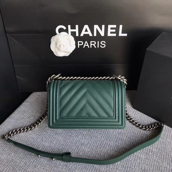 Chanel Le Boy Flap Shoulder Bag Original Caviar Leather P67085 Blackish green silver Buckle