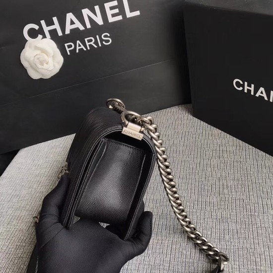 Chanel Le Boy Flap Shoulder Bag Original Caviar Leather P67085 black silver Buckle