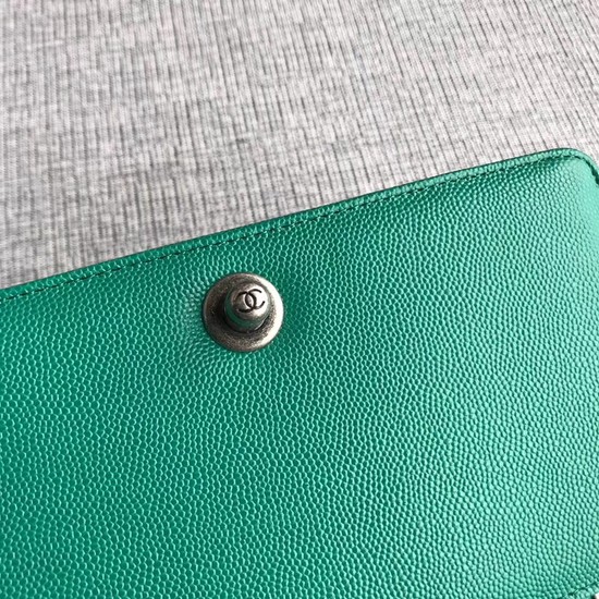 Chanel Le Boy Flap Shoulder Bag Original Caviar Leather P67085 green silver Buckle