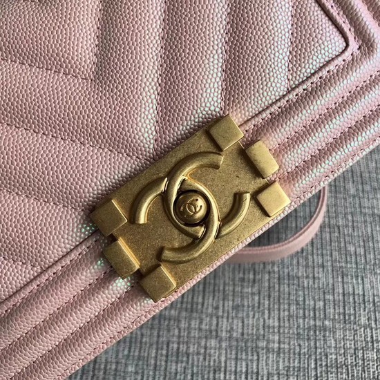 Chanel Le Boy Flap Shoulder Bag Original Caviar Leather P67085 pink Gold Buckle