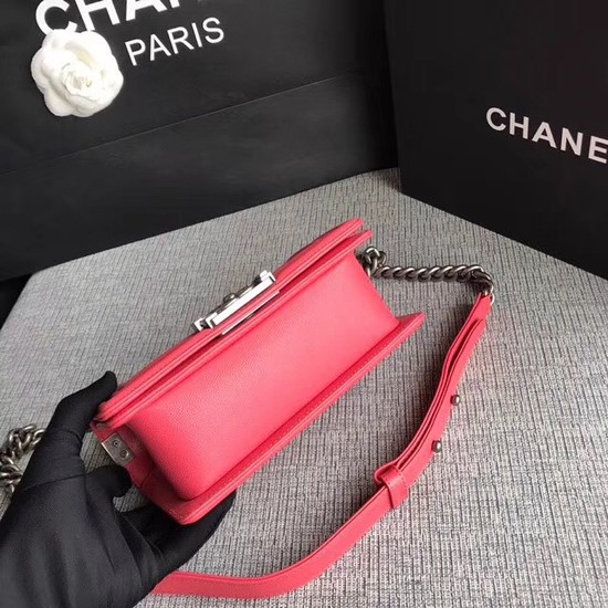 Chanel Le Boy Flap Shoulder Bag Original Caviar Leather P67085 rose silver Buckle
