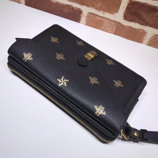 Gucci Calfskin Leather Shoulder Bag 495678 Black honeybee