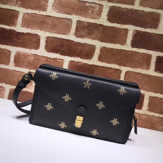 Gucci Calfskin Leather Shoulder Bag 495678 Black honeybee