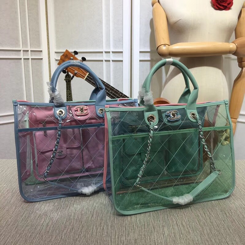 Chanel transparent Calf leather Tote Shopping Bag 8048 pink