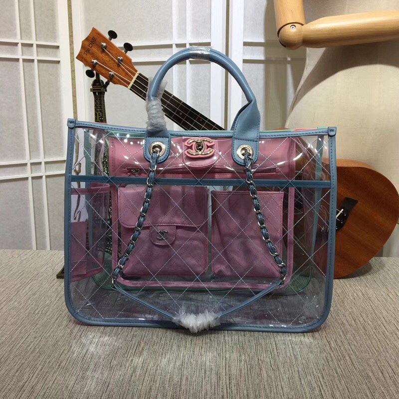 Chanel transparent Calf leather Tote Shopping Bag 8048 pink