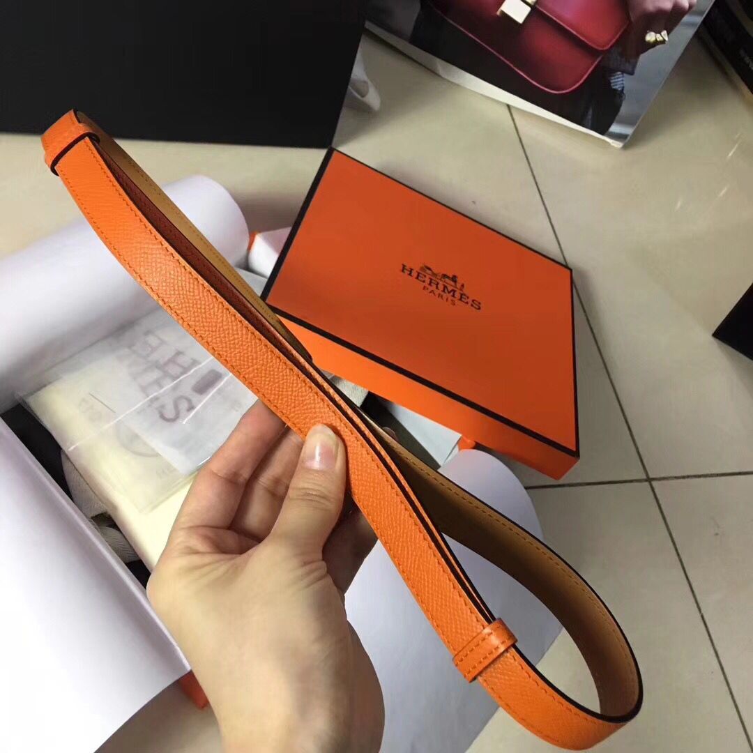 HERMES 2.0cm Original Leather Female Belt 17414c orange