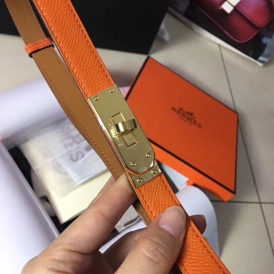 HERMES 2.0cm Original Leather Female Belt 17414c orange