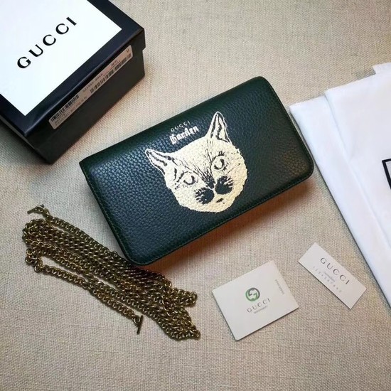 Gucci original Calf leather Mini cross-body clutch 521552 Cat green