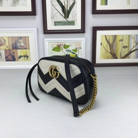 Gucci GG Marmont small matelasse shoulder bag 447632 Black&white