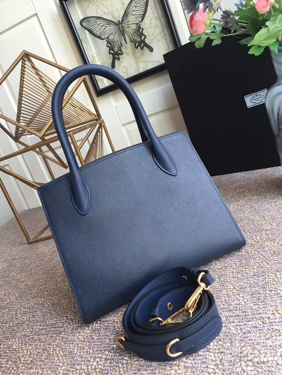 Prada Bibliotheque Handbag in Calf Leather 1BA156 dark blue