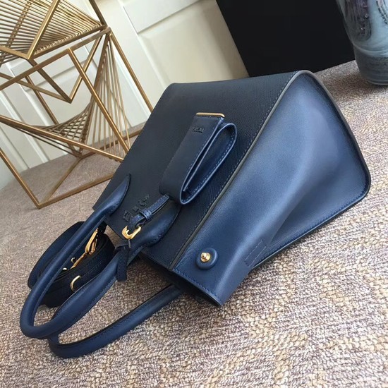 Prada Bibliotheque Handbag in Calf Leather 1BA156 dark blue