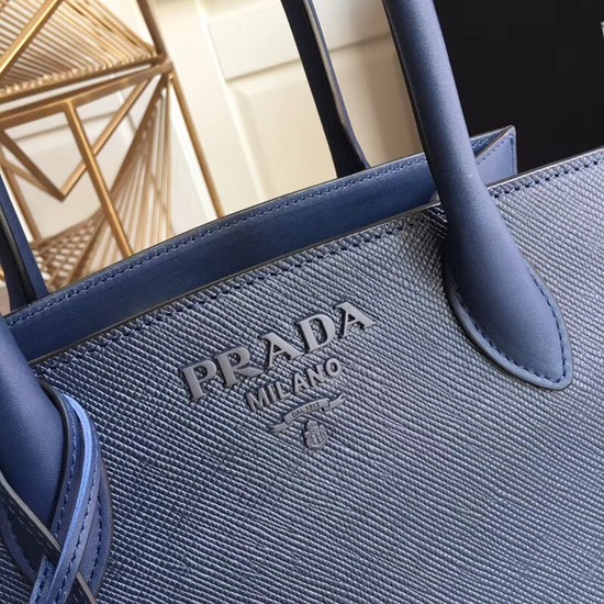 Prada Bibliotheque Handbag in Calf Leather 1BA156 dark blue